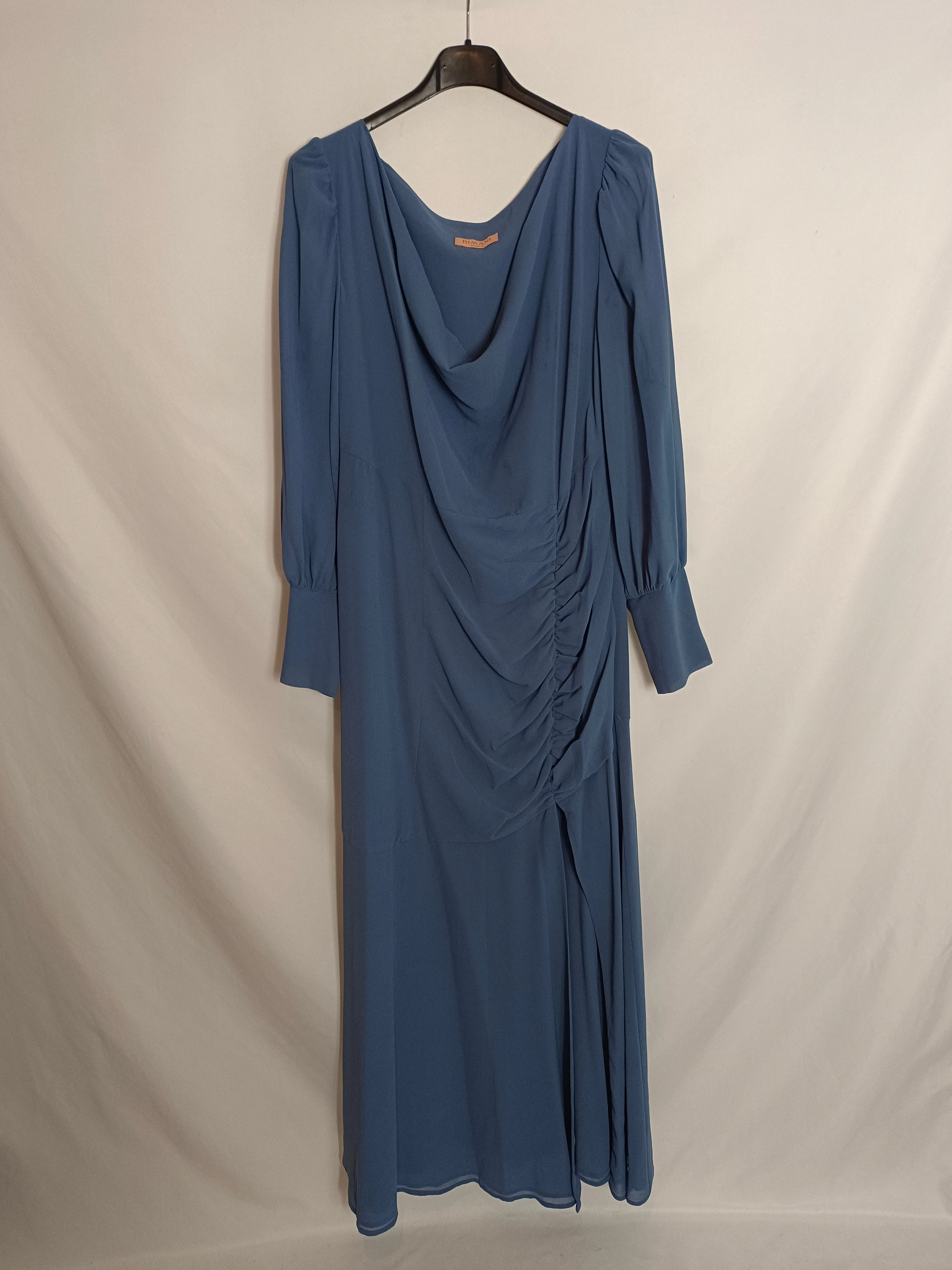 BIMANI. Vestido fruncido  azul T.40