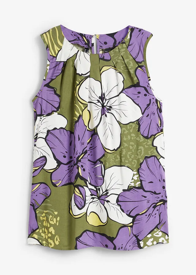 Blusa de viscosa Lila/caqui oscuro de flores