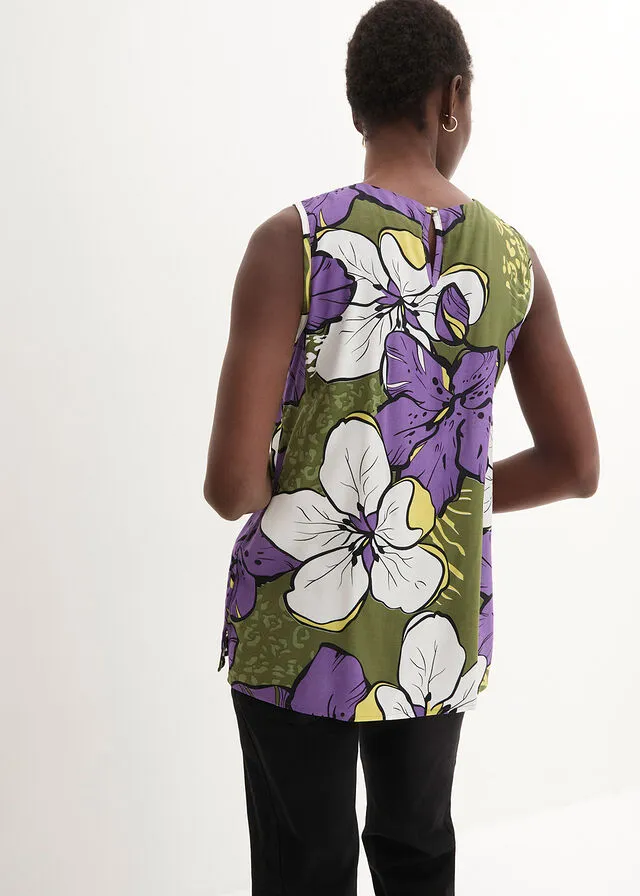 Blusa de viscosa Lila/caqui oscuro de flores