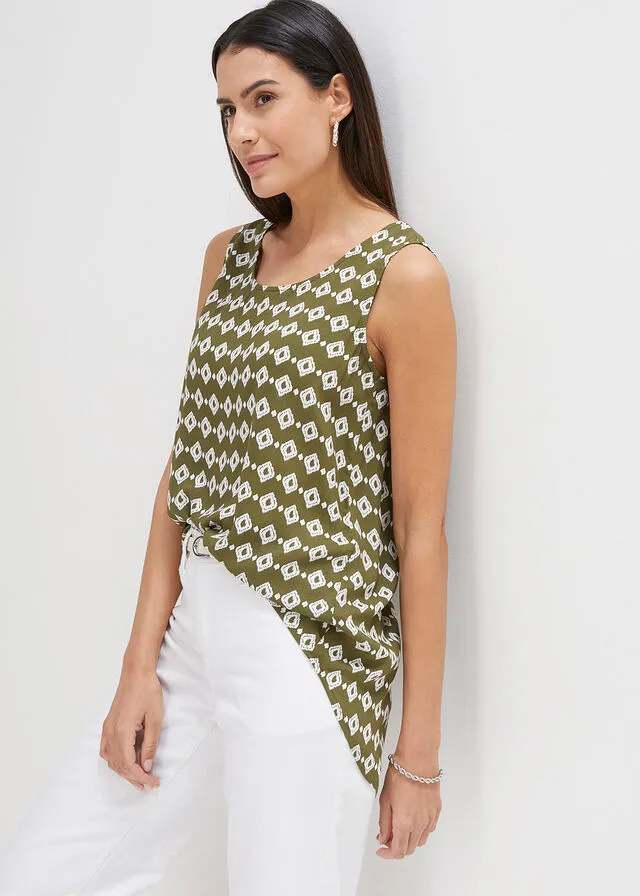 Blusa de viscosa Verde caqui oscuro-blanco estampado