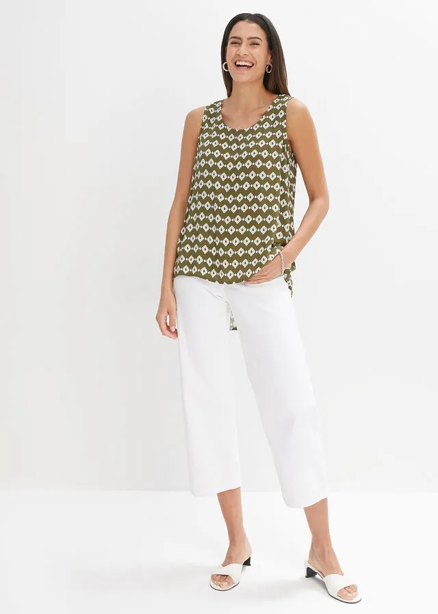 Blusa de viscosa Verde caqui oscuro-blanco estampado