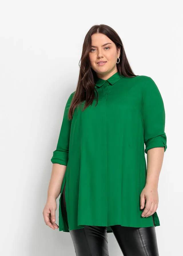 Blusa larga con abertura Verde