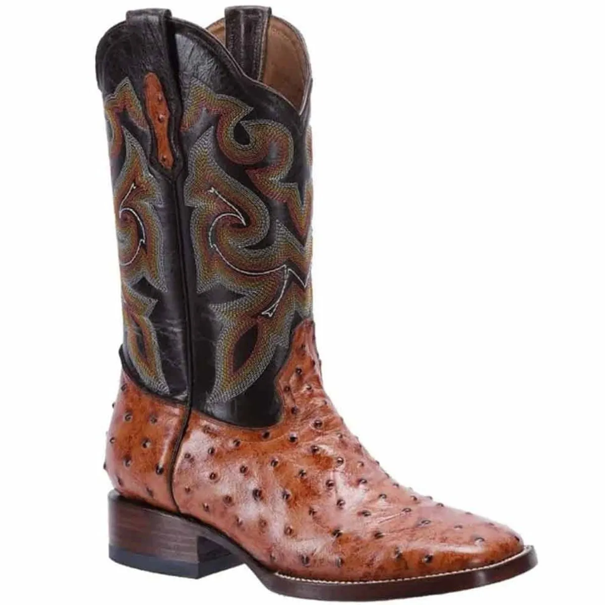 Botas de Avestruz Grabada Horma Rodeo Cuadrada Color Shedron JB-BD701SH