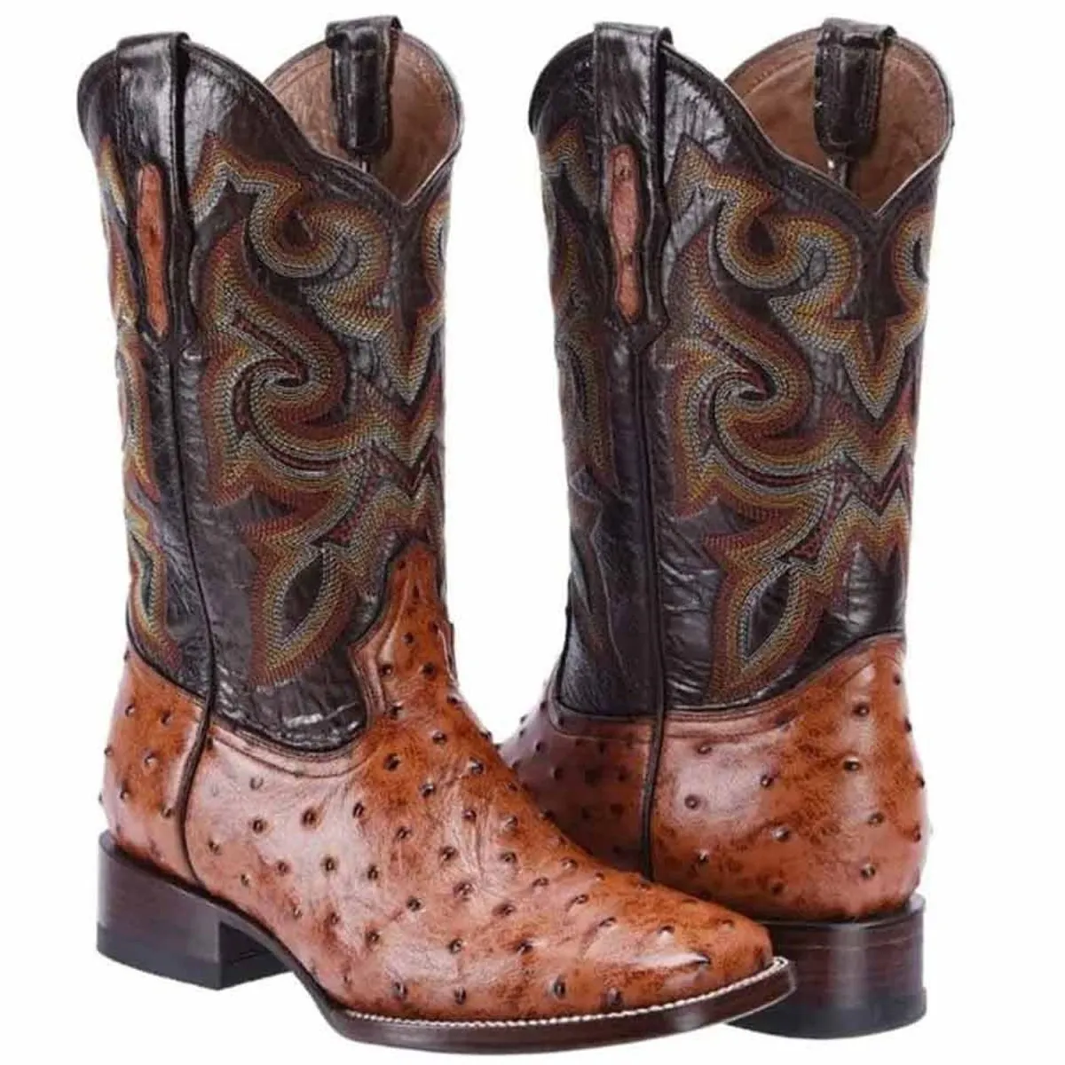 Botas de Avestruz Grabada Horma Rodeo Cuadrada Color Shedron JB-BD701SH