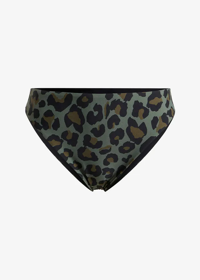 Braga de bikini de secado rápido y reversible estampado leo negro/oliva