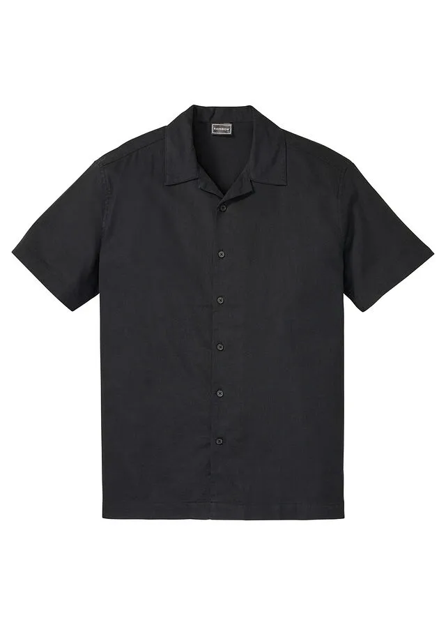 Camisa de manga corta y corte holgado con lino Negro