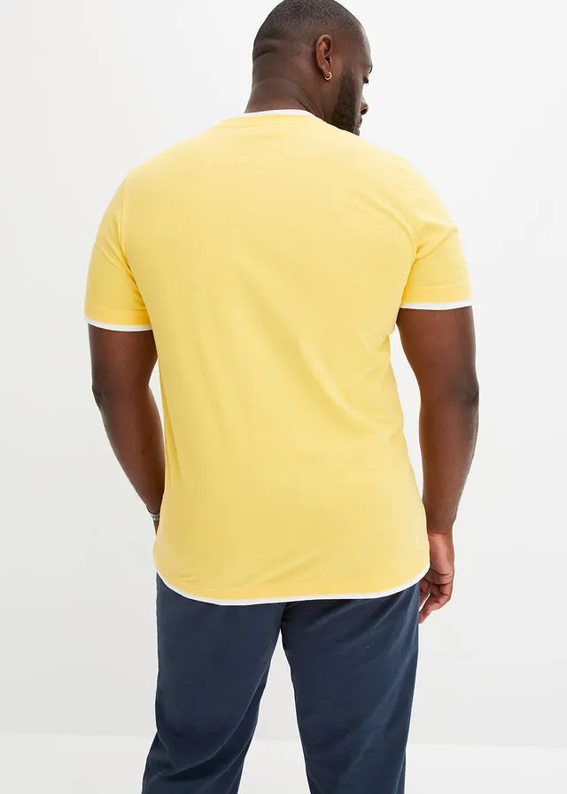 Camiseta con cuello henley y manga corta (2 unidades) Amarillo + azul marino estampado