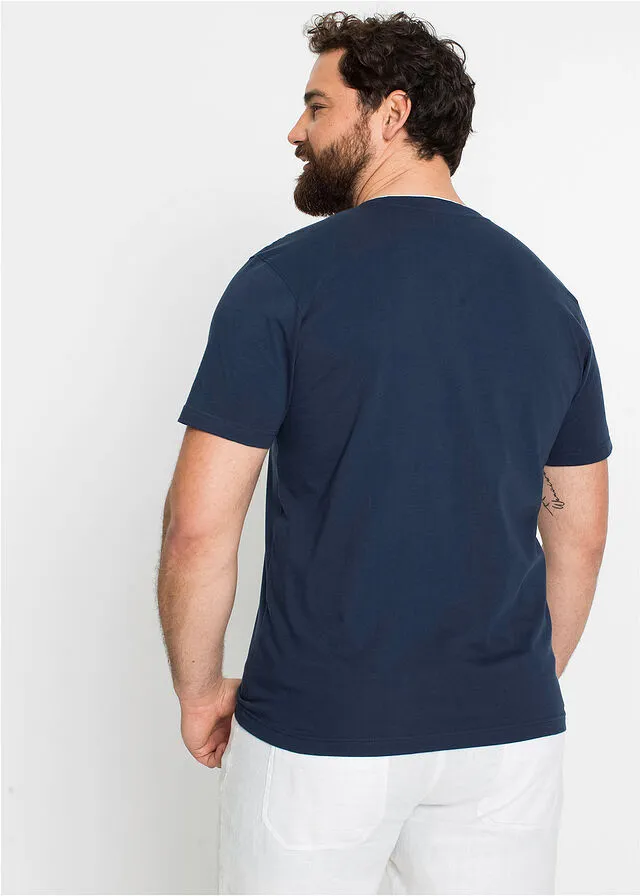 Camiseta de manga corta con cuello henley y estampado Azul oscuro