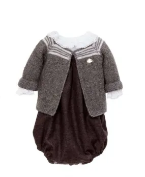 Cardigan Bebe Niño Greca Alpaca Mohair Gris Casilda y Jimena