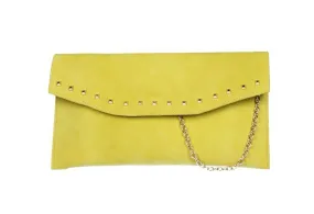 Cartera Ante Amarillo Tapa Tachas Oro