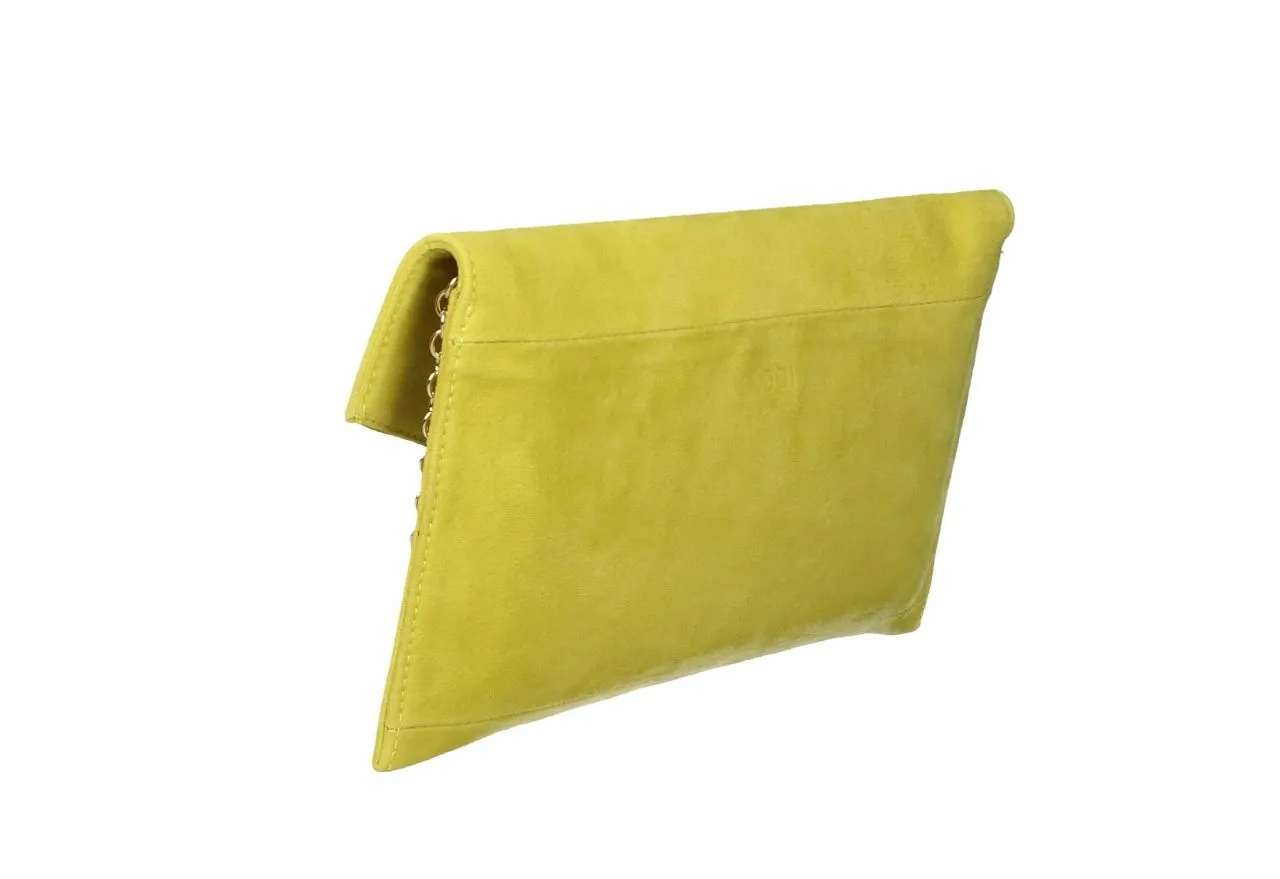 Cartera Ante Amarillo Tapa Tachas Oro