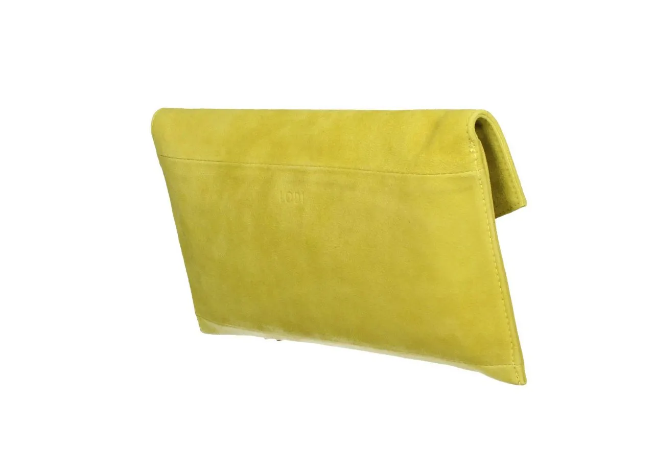 Cartera Ante Amarillo Tapa Tachas Oro