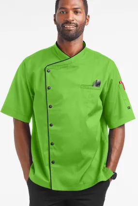 Chaqueta manga corta de gastronomía de corte clásico con botones a presión y 2 bolsillos para hombre