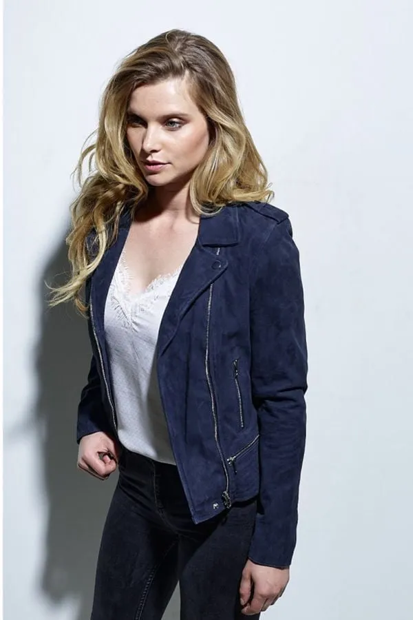 Chaqueta Mujeres Rose Garden Vela Goat Suede Navy Blue