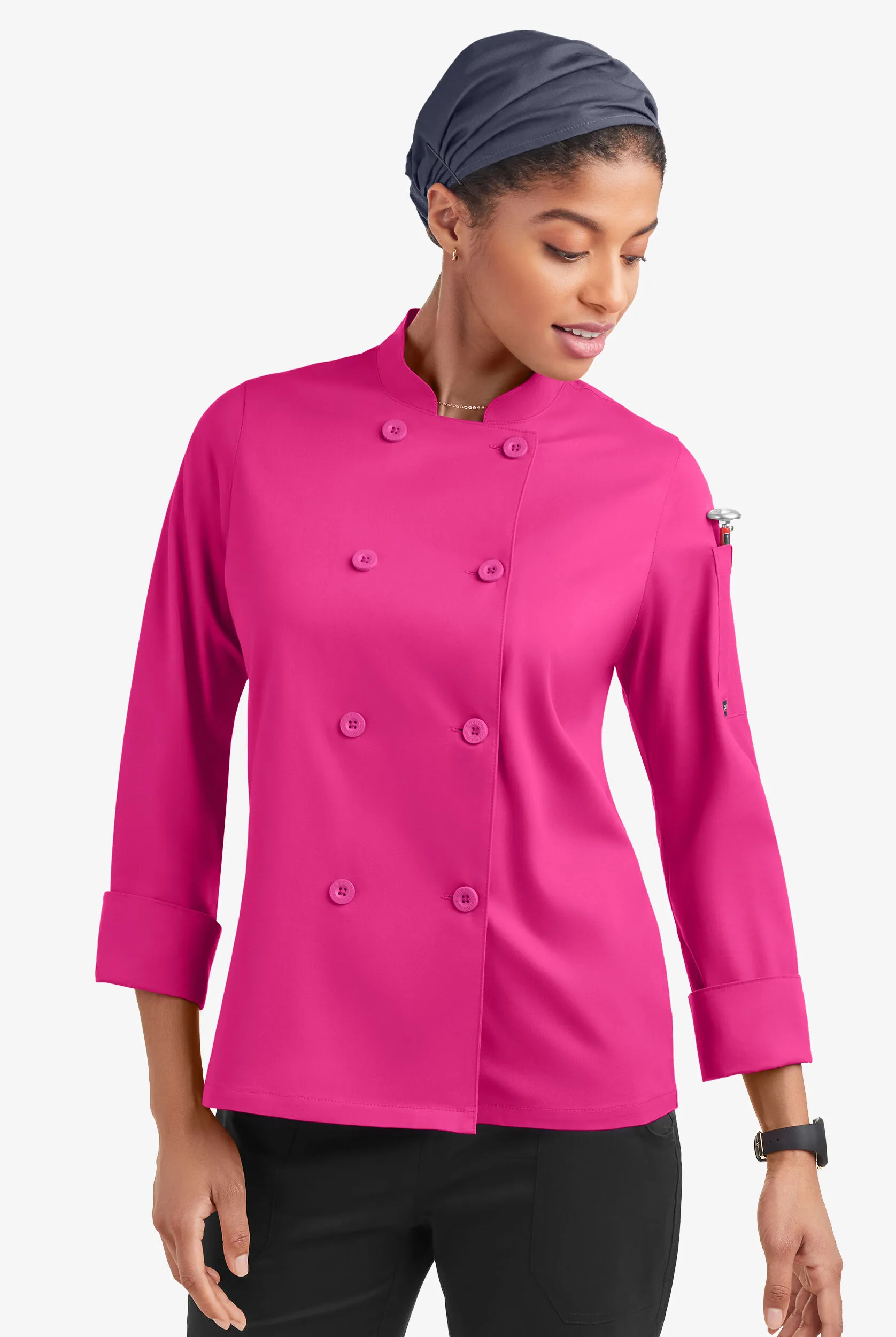 Chaqueta reversible manga larga de gastronomía CHEF 360 STRETCH con 1 bolsillo y doble abotonadura para mujer