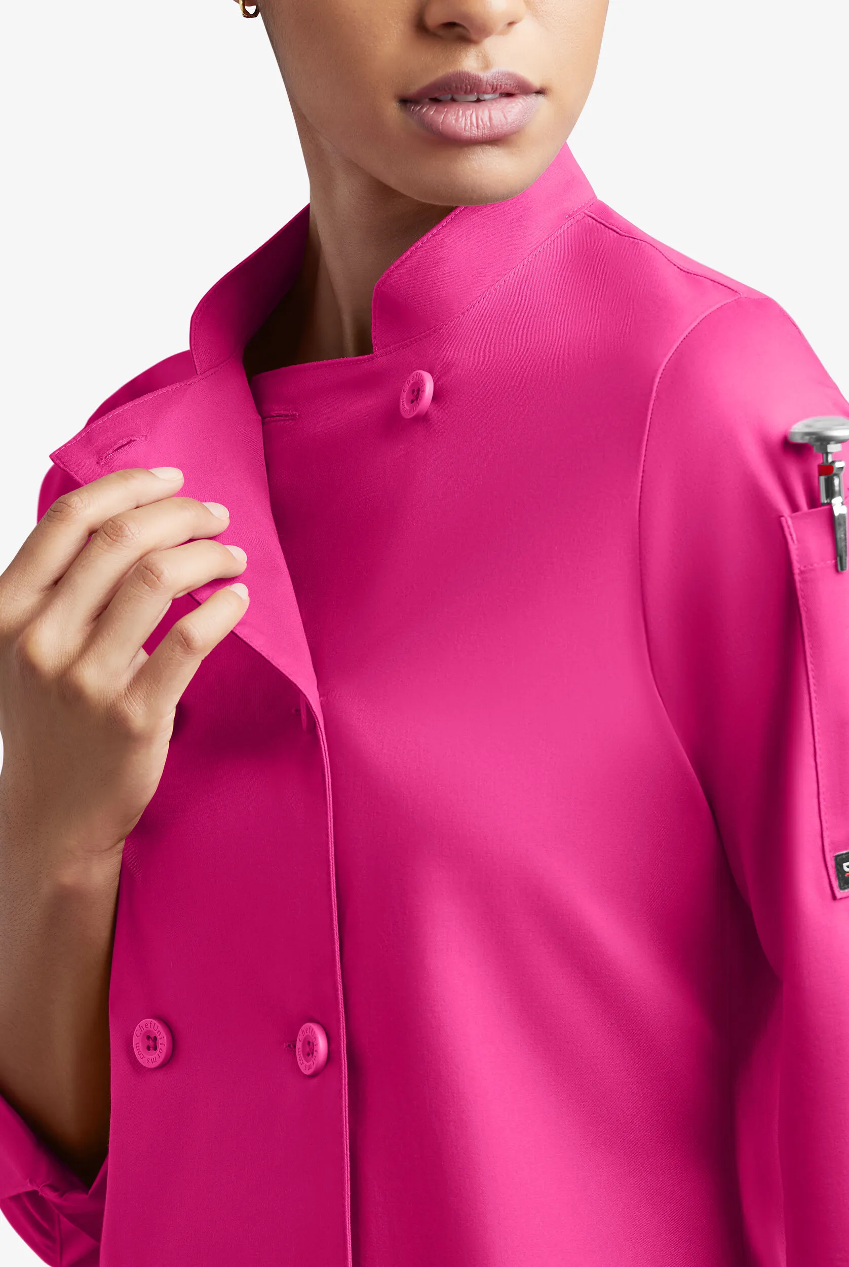 Chaqueta reversible manga larga de gastronomía CHEF 360 STRETCH con 1 bolsillo y doble abotonadura para mujer