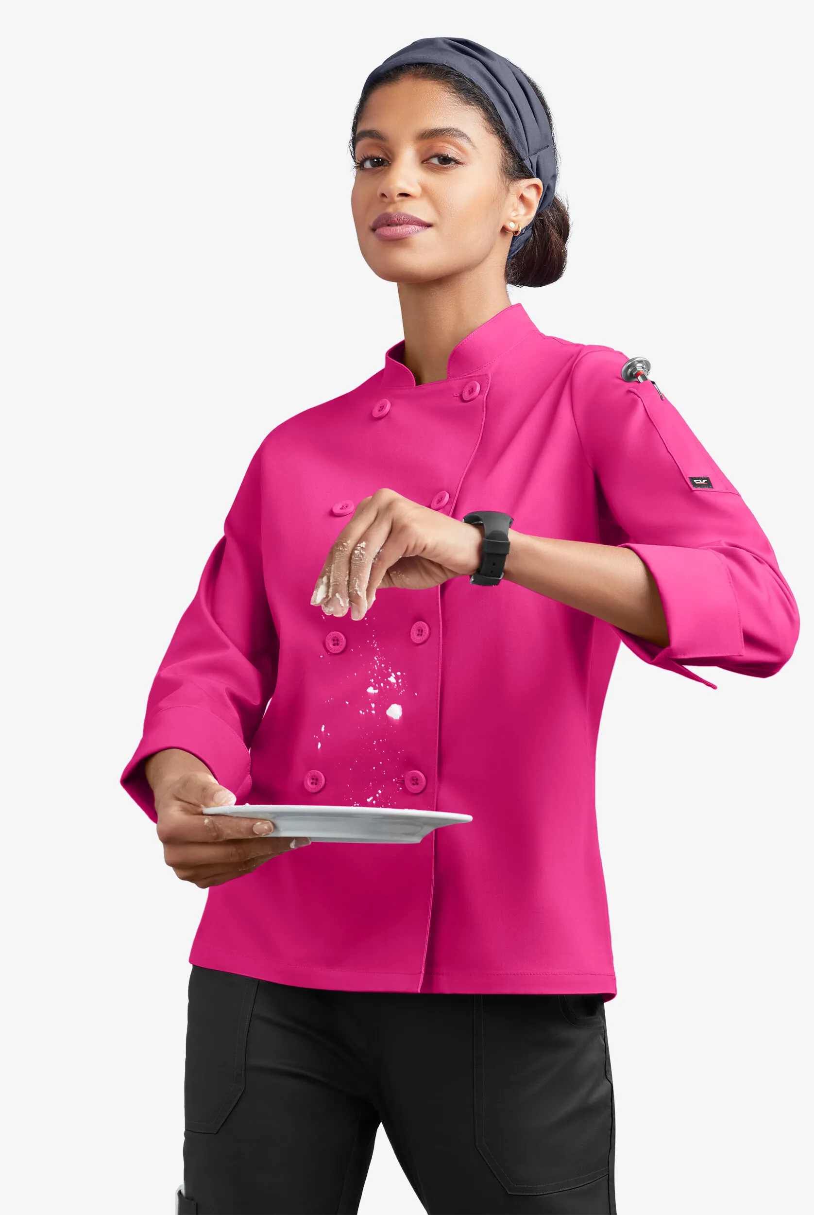 Chaqueta reversible manga larga de gastronomía CHEF 360 STRETCH con 1 bolsillo y doble abotonadura para mujer