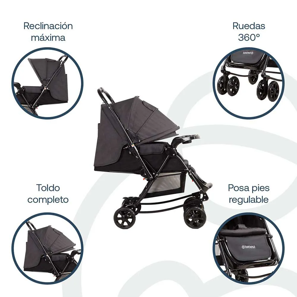 Coche Cuna Melange Negro Bebesit