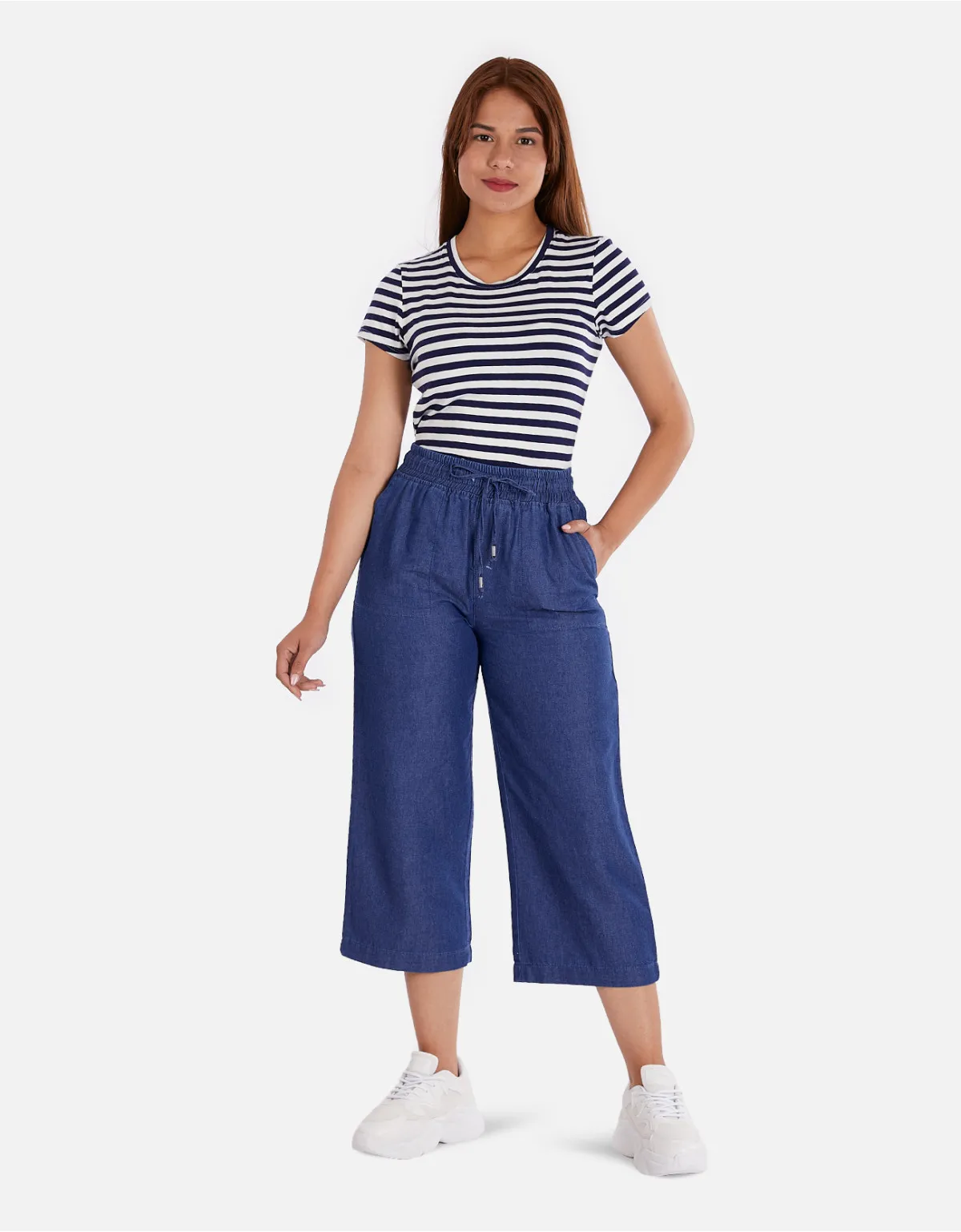 Cropped culotte azul tiro alto mm