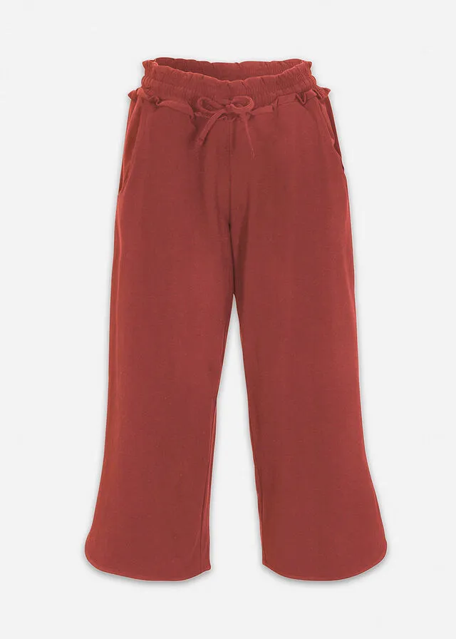 Culotte ancho de punto con largo capri y cintura cómoda Rojo tomate