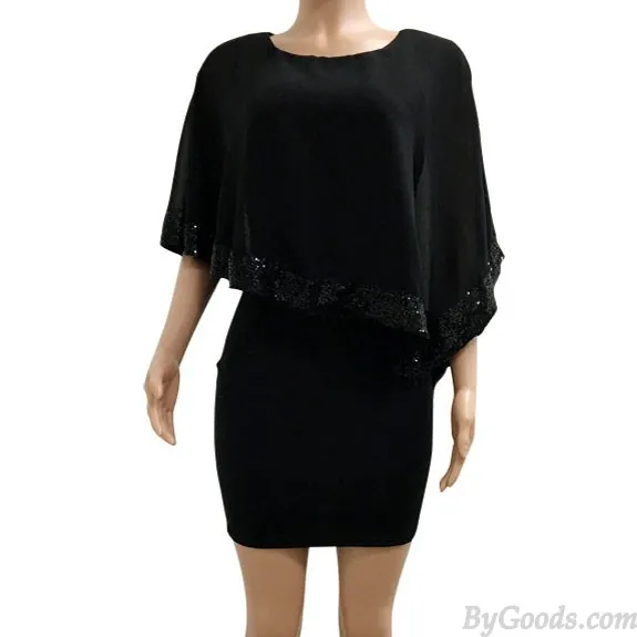 Fashion Chiffon Splicing Sequins Shawl Women's Dress