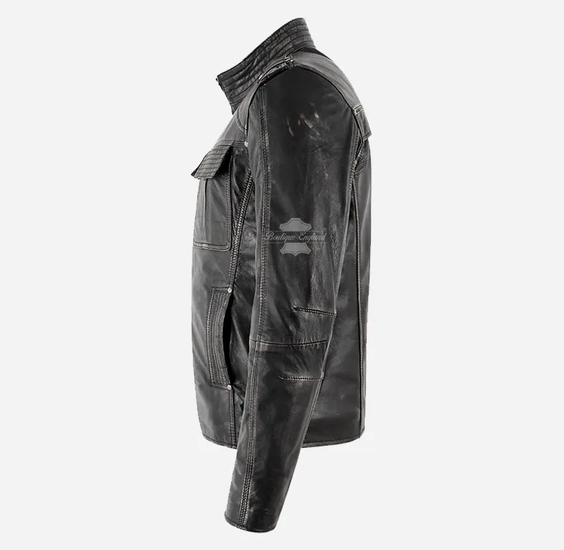 FERNWOOD Vintage Waxed Black Leather Biker Jacket For Men's