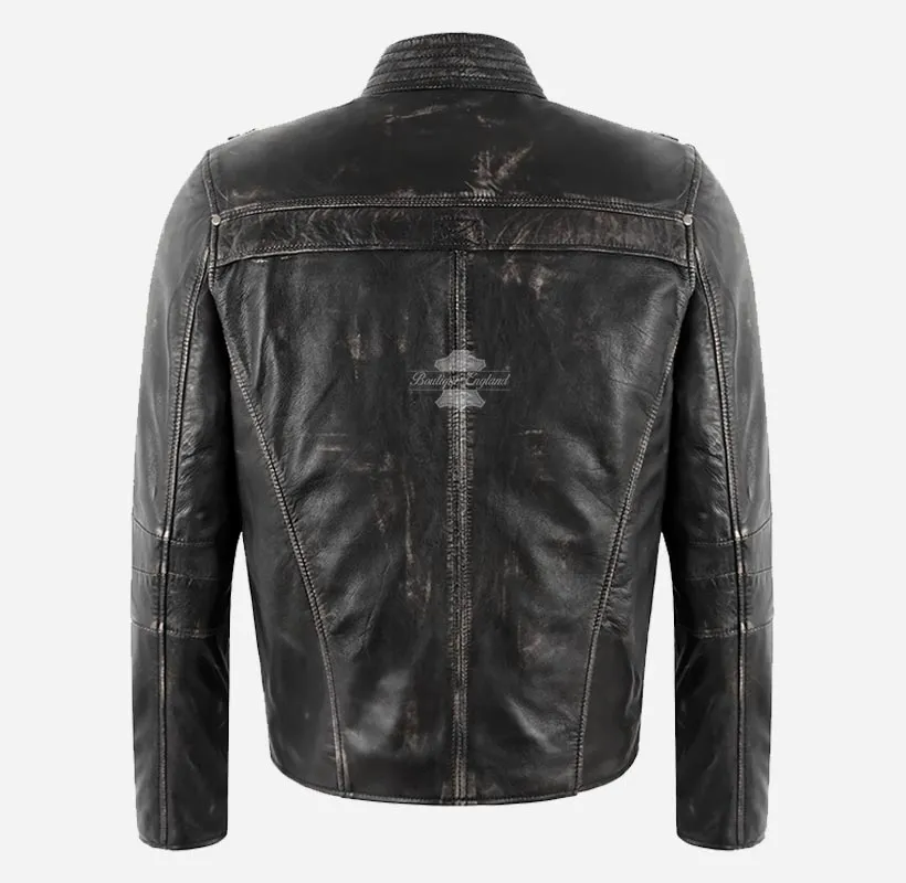 FERNWOOD Vintage Waxed Black Leather Biker Jacket For Men's