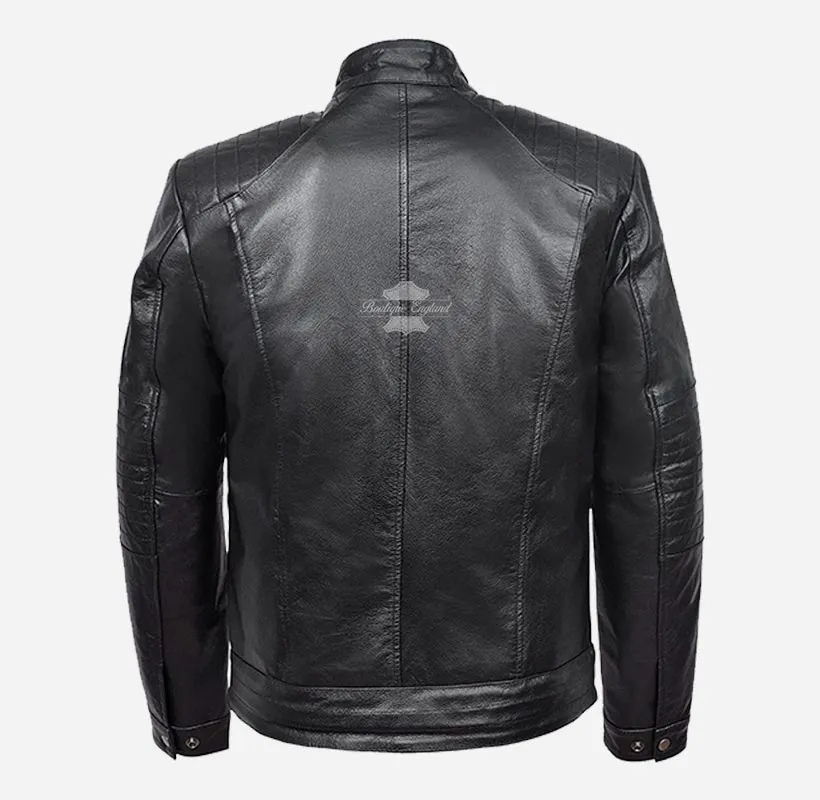 Fielder Leather Biker Jacket Men's Black Cow Leather Jacket