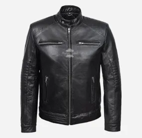 Fielder Leather Biker Jacket Men's Black Cow Leather Jacket