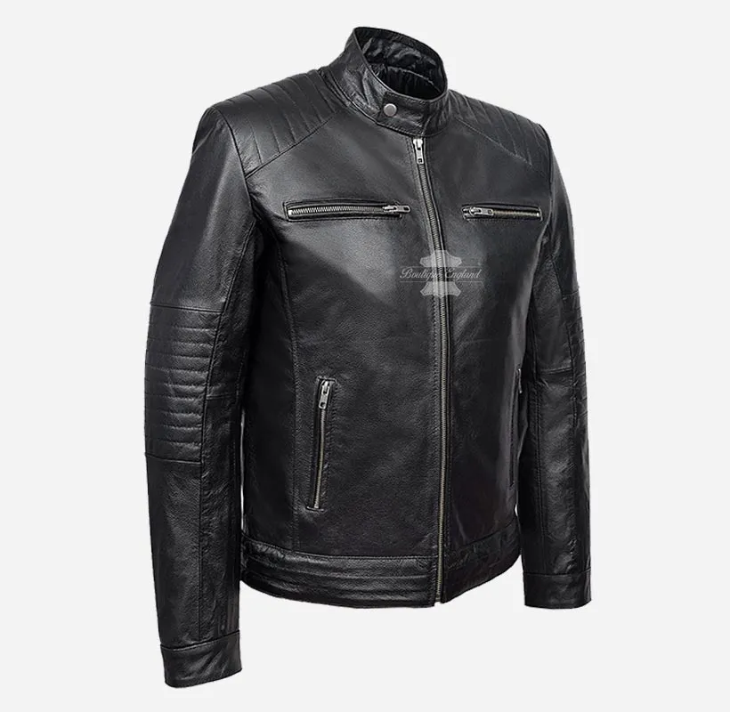 Fielder Leather Biker Jacket Men's Black Cow Leather Jacket