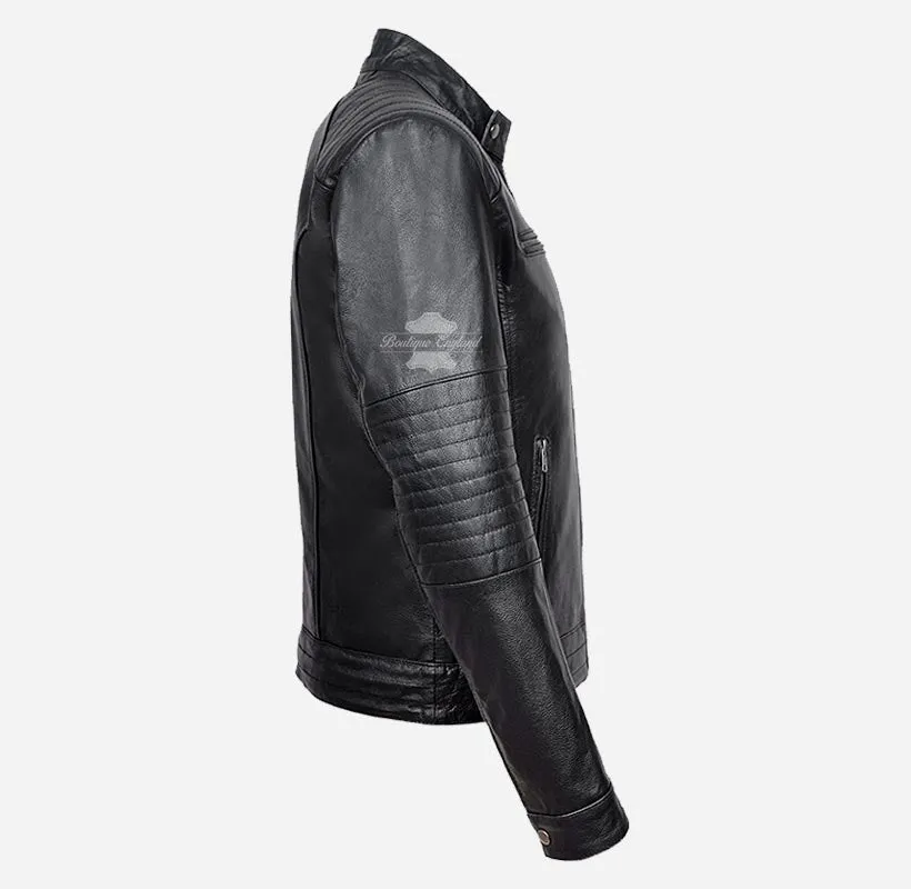 Fielder Leather Biker Jacket Men's Black Cow Leather Jacket