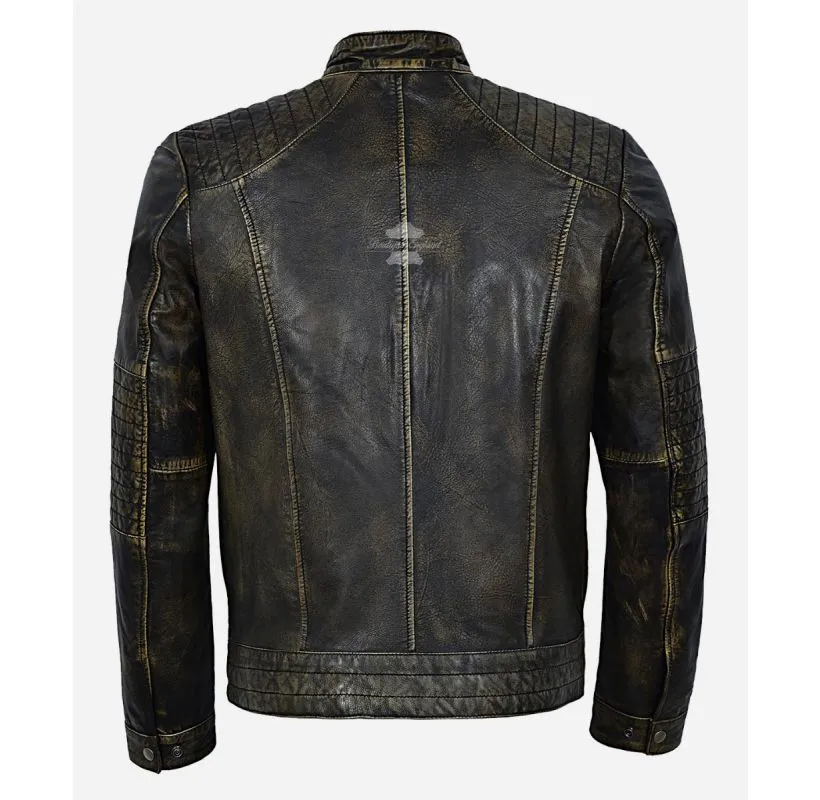 FIELDER Vintage Leather JACKET MEN'S BLACK Distressed CASUAL JACKET