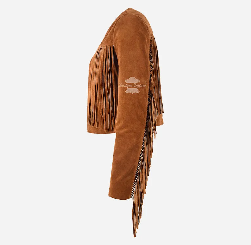 Flecos Fringe Leather Jacket Women Short Body Cropped 90's Suede Jacket