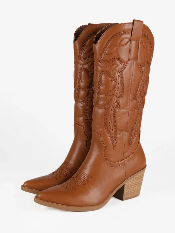 Flyfor Botas texanas de mujer con punta