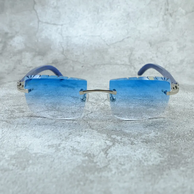 Gafas de sol de madera azul, gafas de sol sin montura de diseñador Carter con corte de diamante de lujo para hombres y mujeres, 