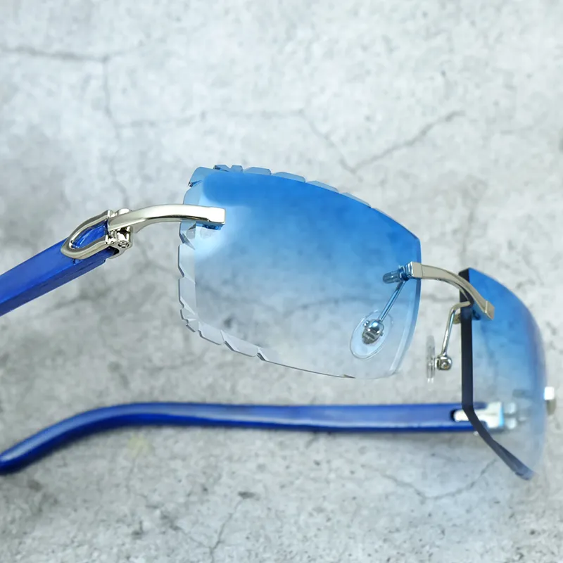 Gafas de sol de madera azul, gafas de sol sin montura de diseñador Carter con corte de diamante de lujo para hombres y mujeres, 