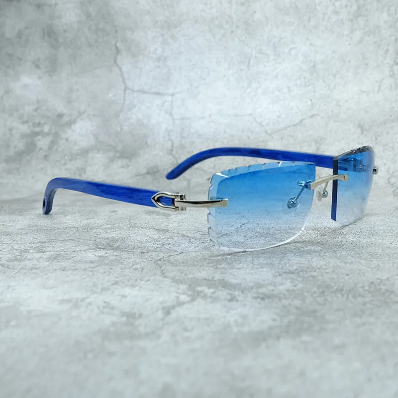 Gafas de sol de madera azul, gafas de sol sin montura de diseñador Carter con corte de diamante de lujo para hombres y mujeres, 