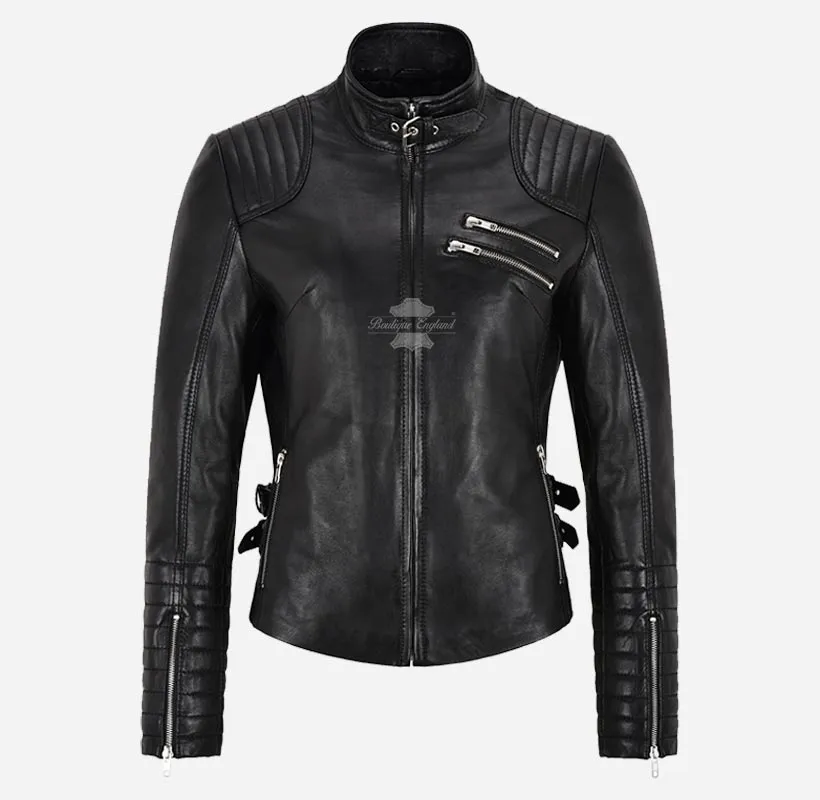 INFERNO Ladies Gothic Fashion Black Leather Biker Jacket