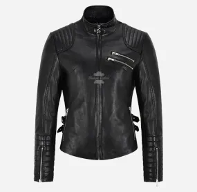 INFERNO Ladies Gothic Fashion Black Leather Biker Jacket