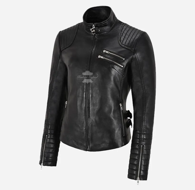 INFERNO Ladies Gothic Fashion Black Leather Biker Jacket