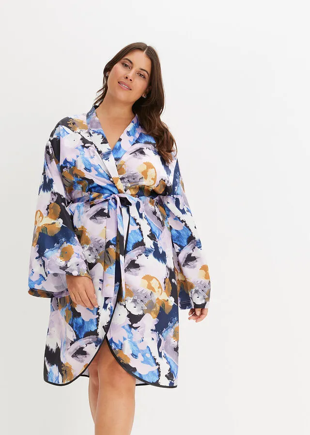 Kimono Lila claro-negro estampado