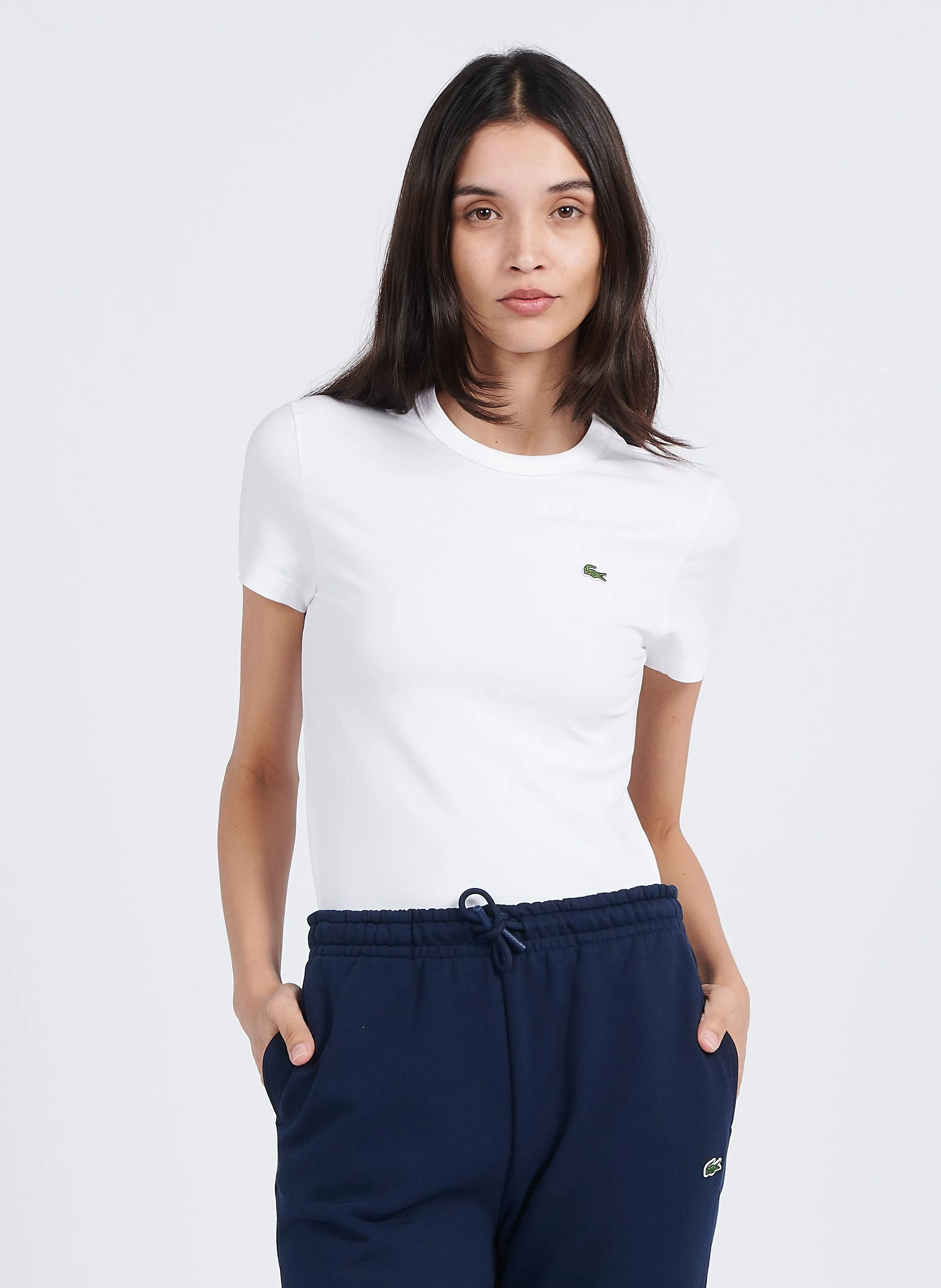 LACOSTE Camiseta de mezcla de algodón de manga corta en blanco