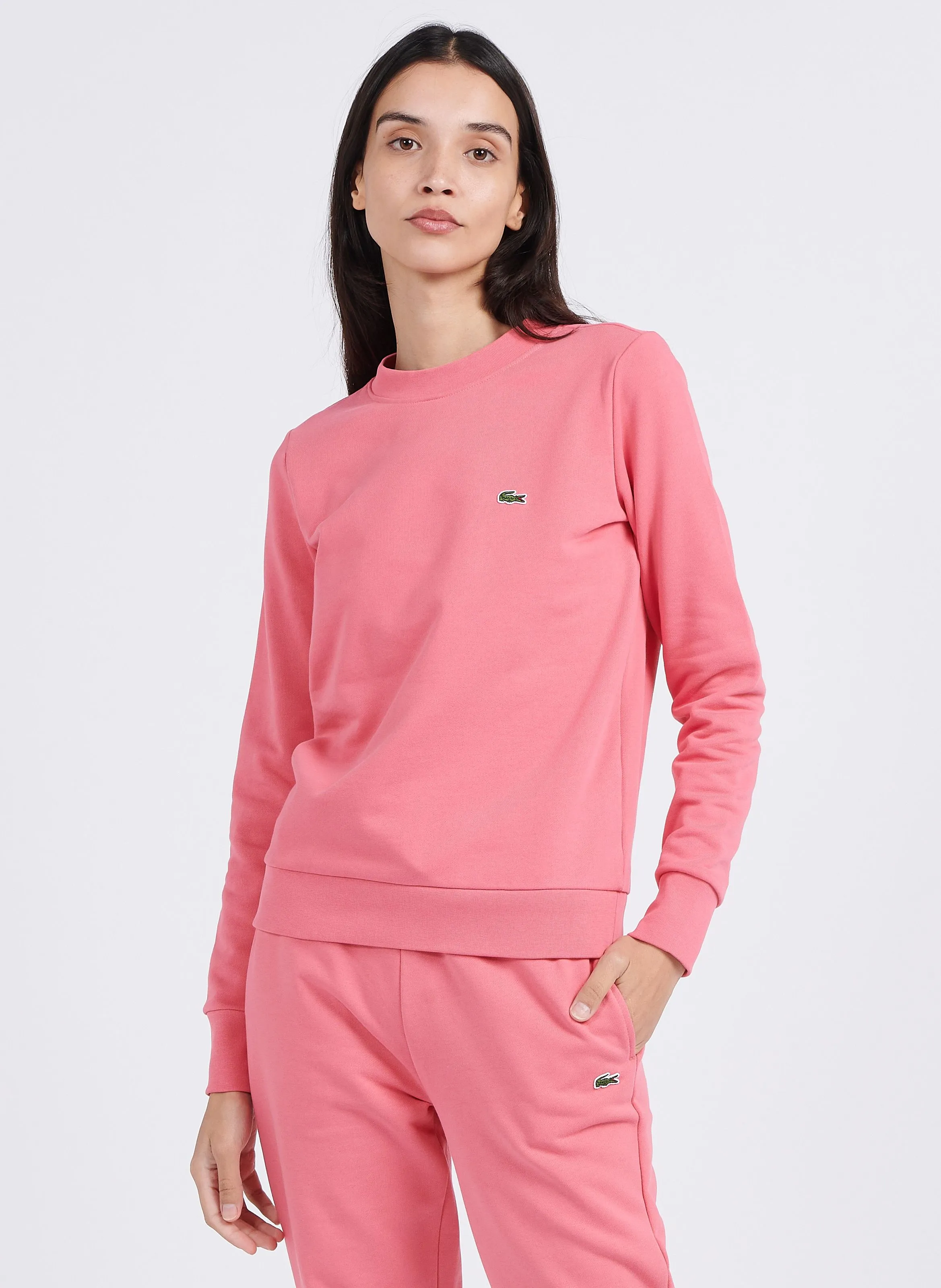 LACOSTE Sudadera de algodón con cuello redondo en rosa