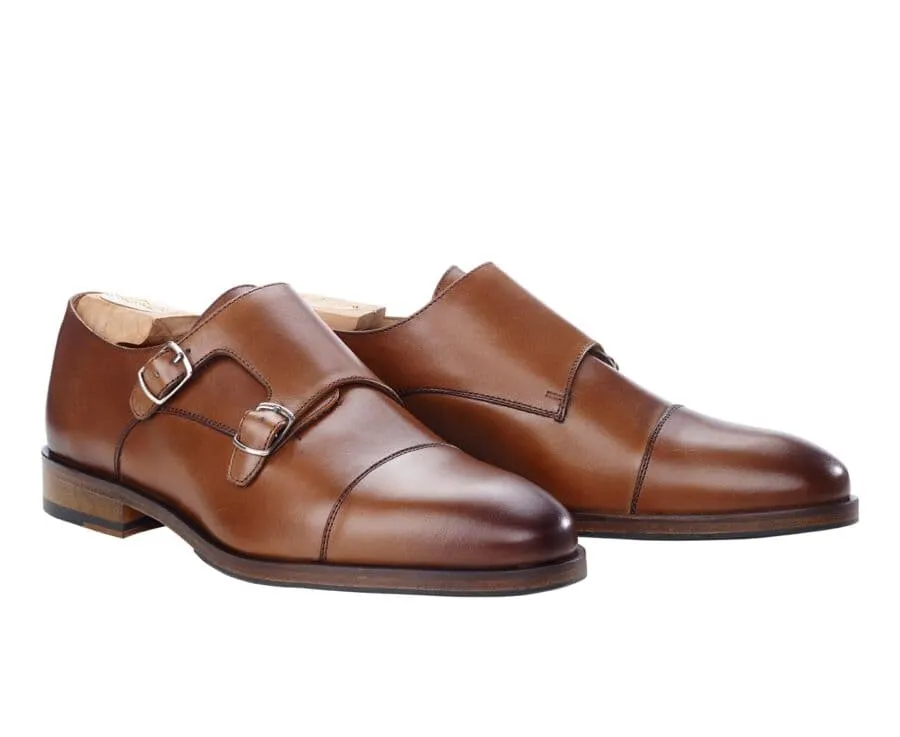 Patina Cognac Leather Buckle Shoes - GREYDALE PATIN