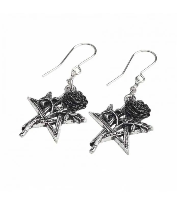 Pendientes pentagrama y rosa enredada Ruah Vered Alchemy E402