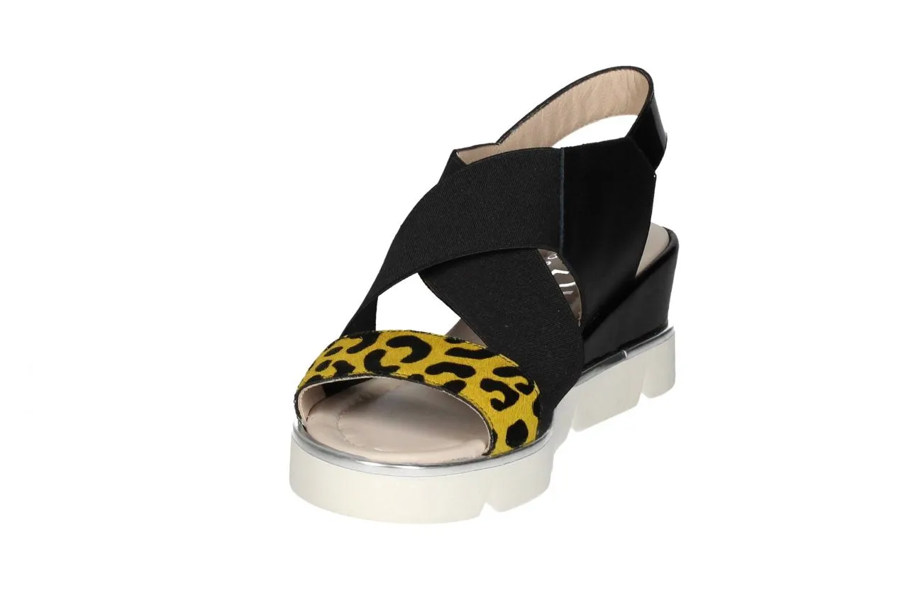 Sandalia Leopardo Amarillo/negro Elastico Cruzado