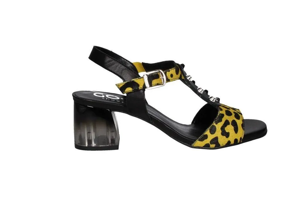 Sandalia Leopardo Pelo Amarillo/negro Empeine Tachas