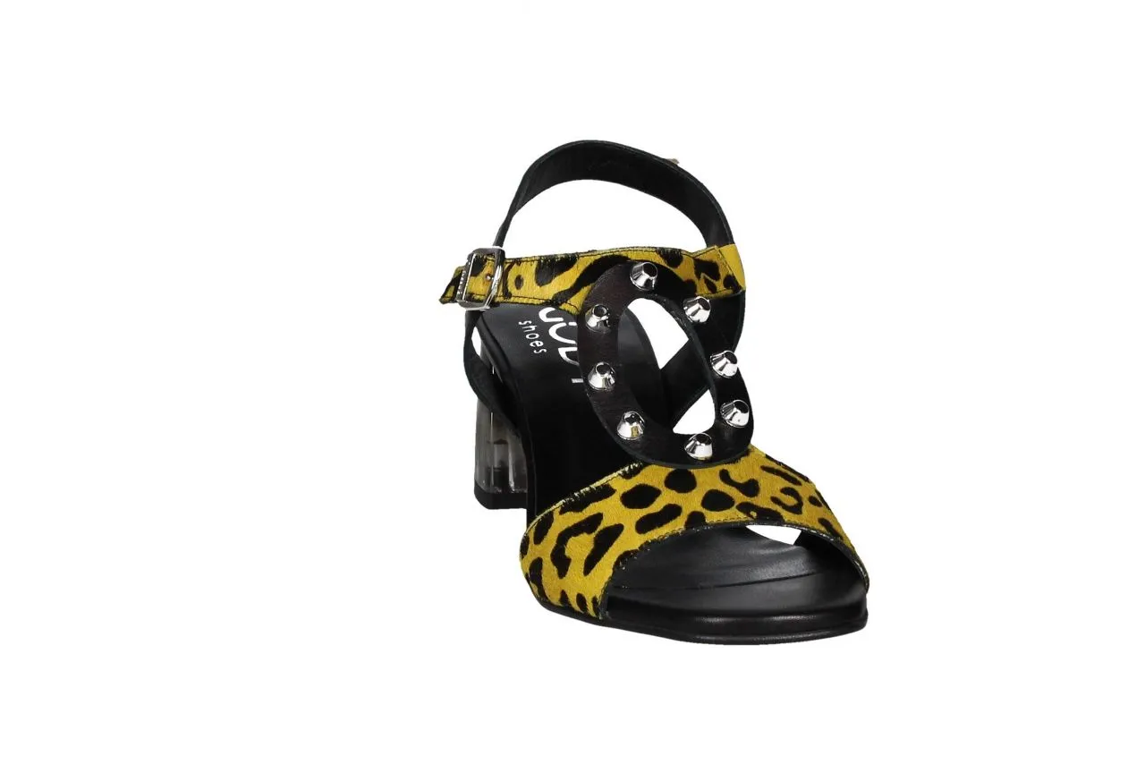 Sandalia Leopardo Pelo Amarillo/negro Empeine Tachas