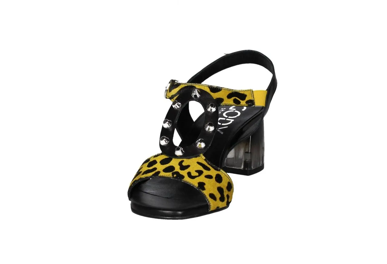 Sandalia Leopardo Pelo Amarillo/negro Empeine Tachas