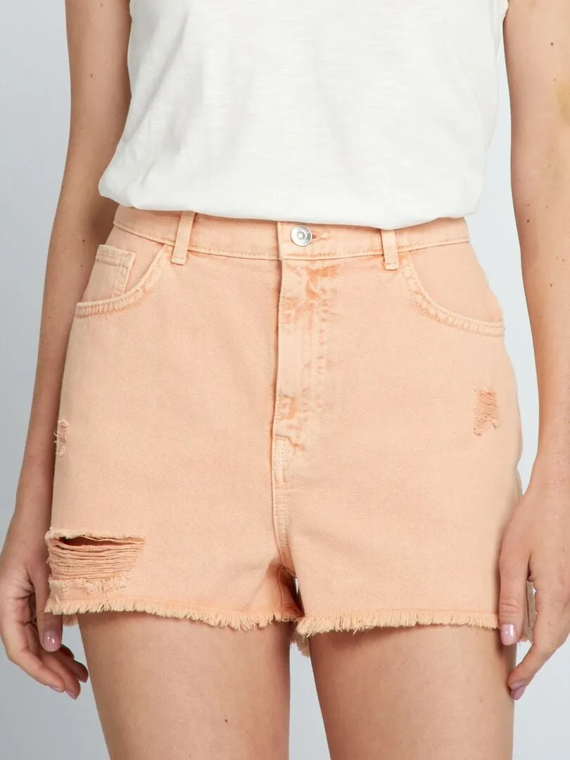 Short vaquero descolorido - NARANJA